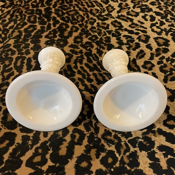 Fenton Hobnail Milk Glass Candle Holders - Set of 2 - Picture 2 of 4